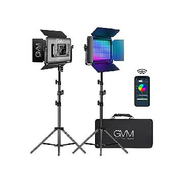 GVM RGB LED Luz de video con kits de iluminación, 680RS 50W Panel de luz LED  con control Bluetooth, 2 paquetes de iluminación de fotografía para estudio  de , grabación de video