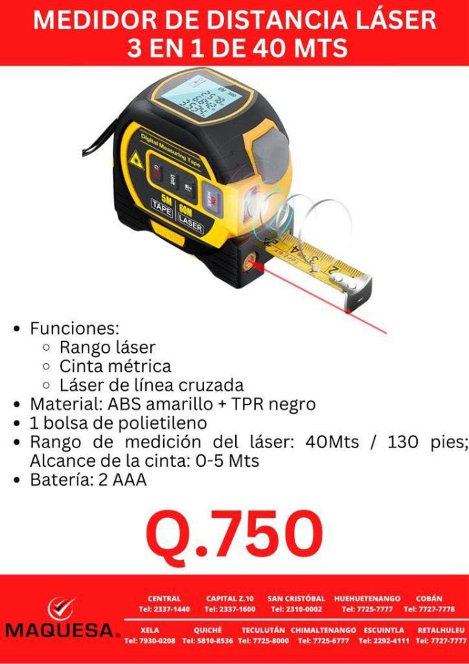 Cinta Métrica Digital 3 En 1 Con Láser De 40 Metros De Dista